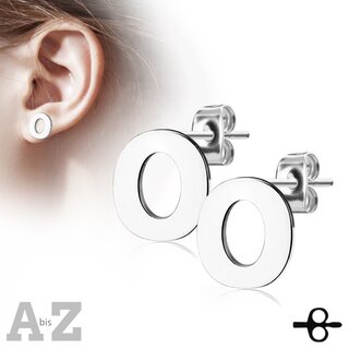 Ear Stud - Stainless Steel - Silver - Letter