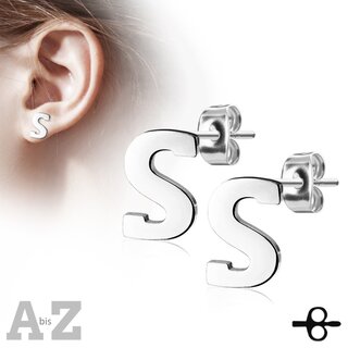 Ear Stud - Stainless Steel - Silver - Letter