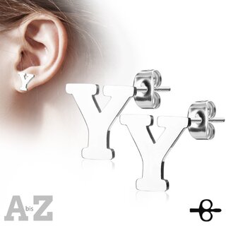 Ear Stud - Stainless Steel - Silver - Letter