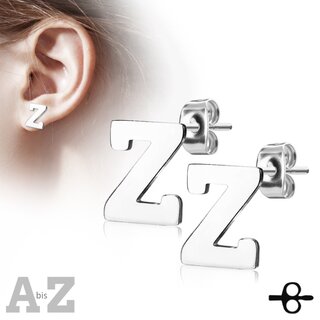 Ear Stud - Stainless Steel - Silver - Letter