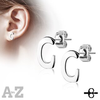 Ear Stud - Stainless Steel - Silver - Letter