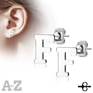 Ear Stud - Stainless Steel - Silver - Letter