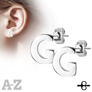 Ear Stud - Stainless Steel - Silver - Letter