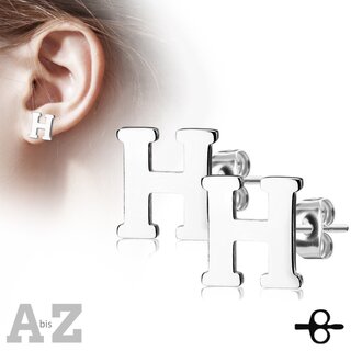 Ear Stud - Stainless Steel - Silver - Letter