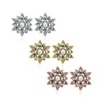 Ear Stud - Stainless Steel - Flower - Crystals