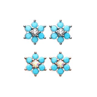 Ear Stud - Stainless Steel - Flower - Blue