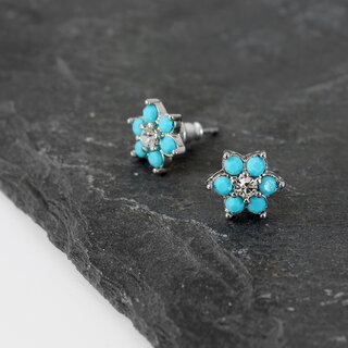 Ear Stud - Stainless Steel - Flower - Blue