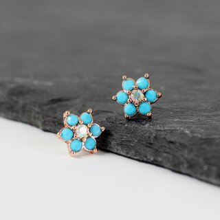 Ear Stud - Stainless Steel - Flower - Blue