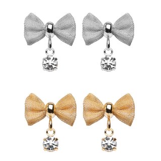 Ear Stud - Stainless Steel - Ribbon - Crystal