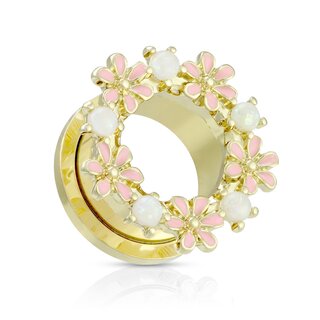 Flesh Tunnel - Steel - Gold - Flowers 8 mm