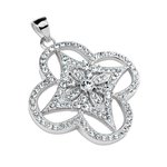 Pendant - Silver - Flower - Square - Crystals