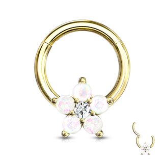 Segement Ring Piercing - Clicker - Silver - Flower - Opalite