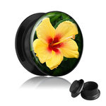 Picture Ear Plug - Screw - Hibiscus - Yellow