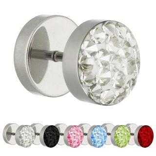 Piercing Fake Plug - Silver - Epoxy Cover - Crystal