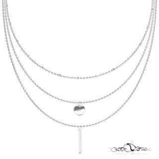 Necklace - 3 Rows - Plate and Bar