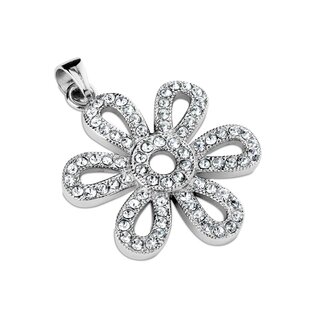 Pendant - Silver - Flower - Crystals