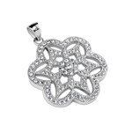 Pendant - Silver - Flower - Star - Crystals