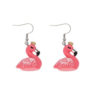 Dangle Earrings - Flamingo with Crown