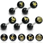 Barbell Piercing with Balls - Black - Gold