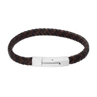 Bracelet - Leather - Click Closure - Braided - Black-Brown