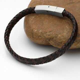 Bracelet - Leather - Click Closure - Braided - Black-Brown