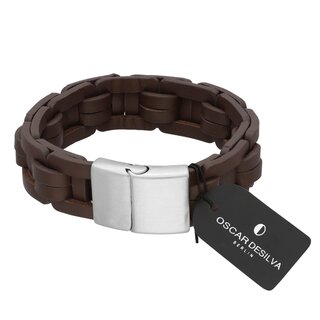 Bracelet - Leather - Magnetic Closure - Braided Wide - Dark Brown