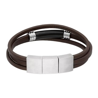 Bracelet - Leather - Magnetic Closure - 3 Rows - Beads