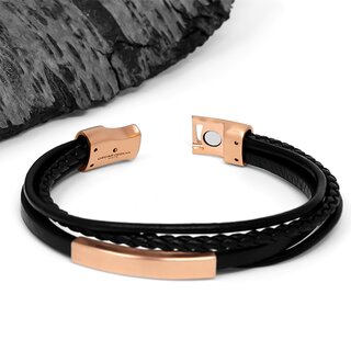 Bracelet - Leather - Magnetic Closure - 4 Rows - Panel