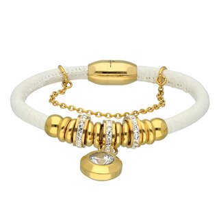 Bracelet - Leather - Magnetic Closure - Pearls - Pendant