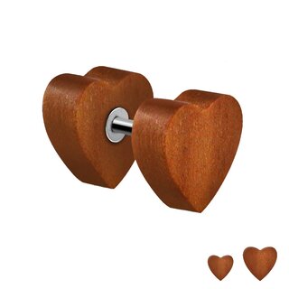 Piecing Fake Plug - Wood - Heart - Brown