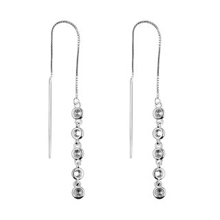 Ear Stud - 925 Silver - Chain - Round Crystals