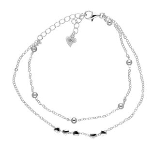 Bracelet - 925 Silver - 2 Rows - Hearts and Balls