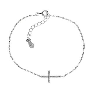 Bracelet - 925 Silver - Cross - Crystals