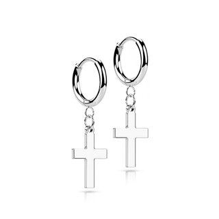 Hoop Earrings - Pendant - Cross [01.] - silver