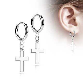 Hoop Earrings - Pendant - Cross [01.] - silver