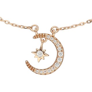 Necklace - 925 Sterling Silver - Rose Gold - Moon and Stars