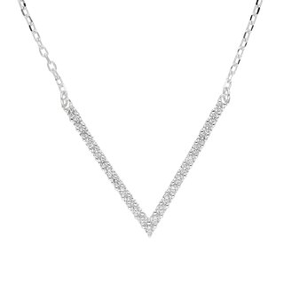 Necklace - 925 Sterling Silver - V - Crystal