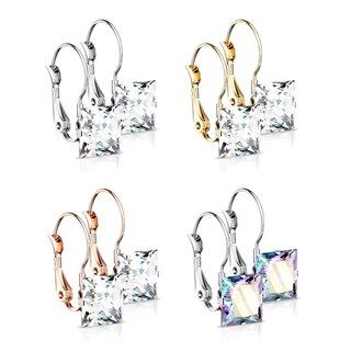 Dangle Earrings - Leverback - Crystal - Square