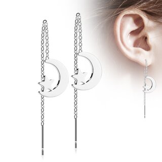 Ear Stud - Chain - Moon and Star