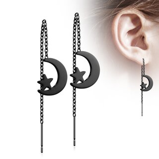 Ear Stud - Chain - Moon and Star