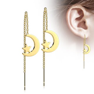 Ear Stud - Chain - Moon and Star