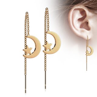 Ear Stud - Chain - Moon and Star