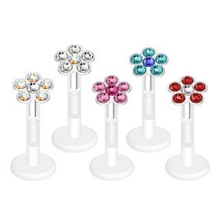 Labret Piercing - Bioflex - Flower - Crystal