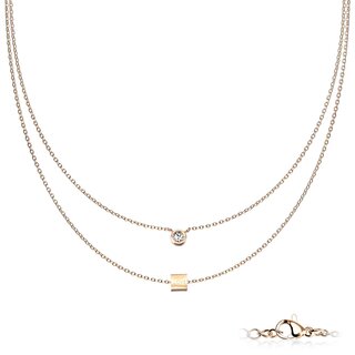 Necklace - 2 Rows - Crystal - Cube