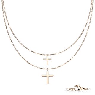 Necklace - 2 Rows - 2 Crosses
