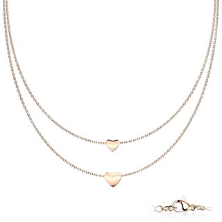 Necklace - 2 Rows - 2 Hearts