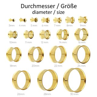 Gold Double Flare Steel Flesh Tunnel - 9 mm