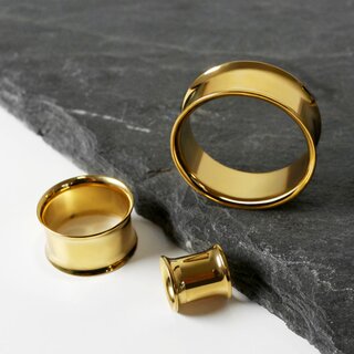 Gold Double Flare Steel Flesh Tunnel - 9 mm