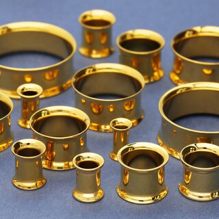 Gold Double Flare Steel Flesh Tunnel - 9 mm