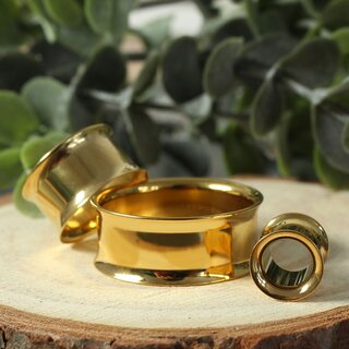 Gold Double Flare Steel Flesh Tunnel - 9 mm